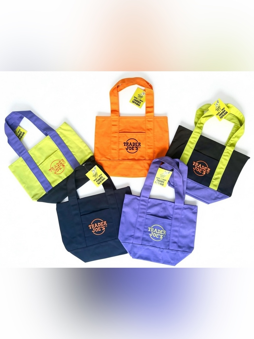 Trader Joes Mini Canvas Tote Bag Set of 5 Halloween Rare Orange Discontinued NWT